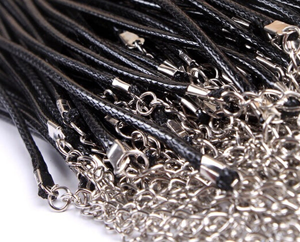 Wax Black Leather Necklace Chain
