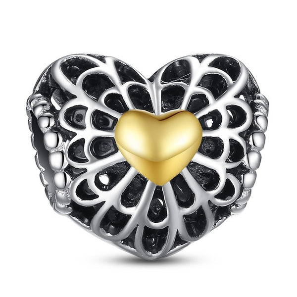 Sterling Silver Heart Shape Charm Beads